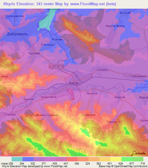 Khyriv,Ukraine Elevation Map