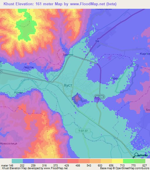 Khust,Ukraine Elevation Map