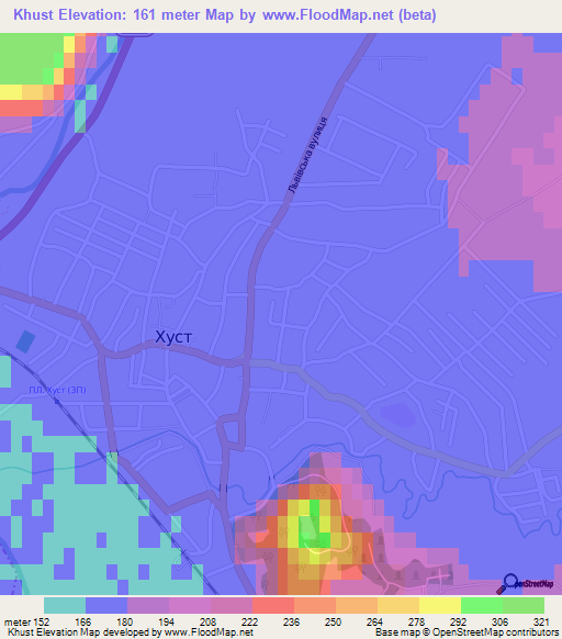 Khust,Ukraine Elevation Map