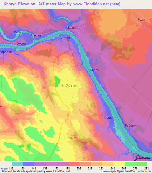 Khotyn,Ukraine Elevation Map