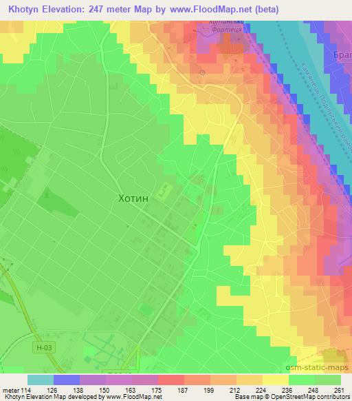 Khotyn,Ukraine Elevation Map