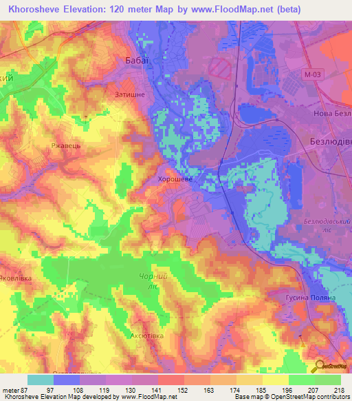 Khorosheve,Ukraine Elevation Map