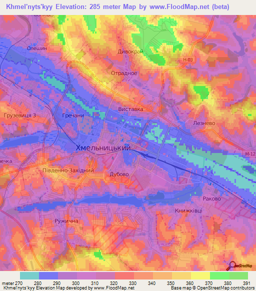 Khmel'nyts'kyy,Ukraine Elevation Map