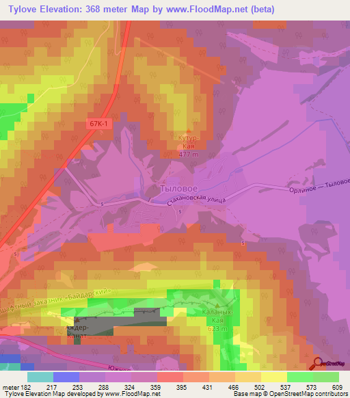 Tylove,Ukraine Elevation Map