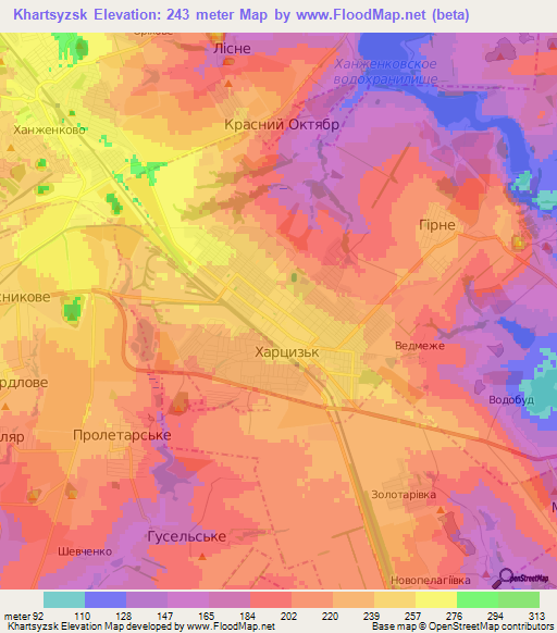 Khartsyzsk,Ukraine Elevation Map