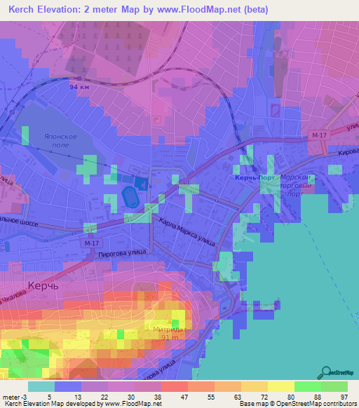 Kerch,Ukraine Elevation Map