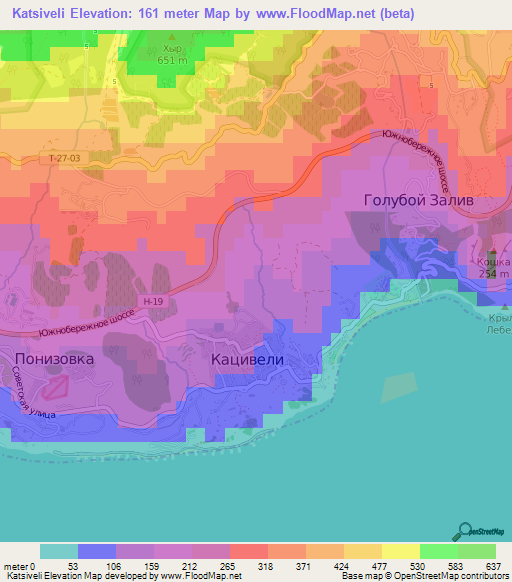 Katsiveli,Ukraine Elevation Map
