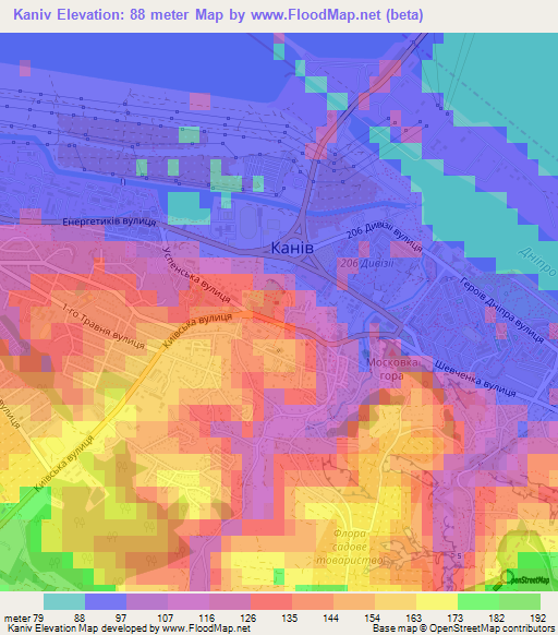 Kaniv,Ukraine Elevation Map