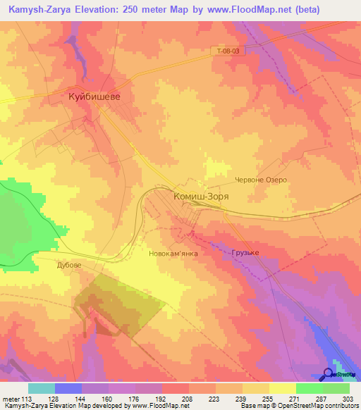 Kamysh-Zarya,Ukraine Elevation Map