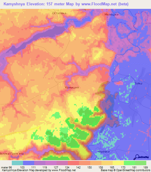Kamyshnya,Ukraine Elevation Map