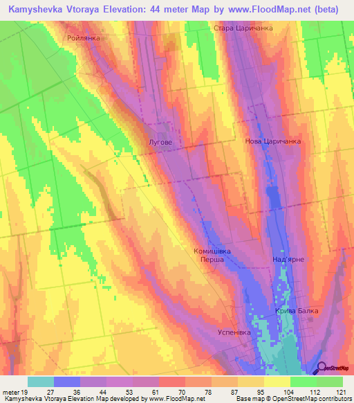 Kamyshevka Vtoraya,Ukraine Elevation Map
