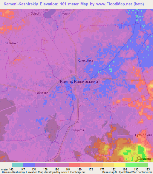 Kamen'-Kashirskiy,Ukraine Elevation Map