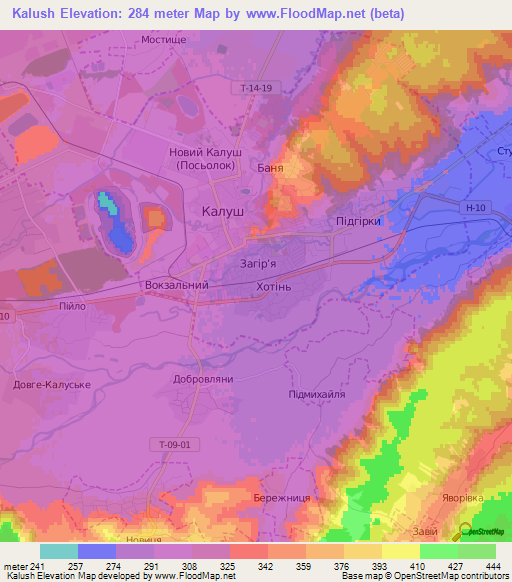 Kalush,Ukraine Elevation Map