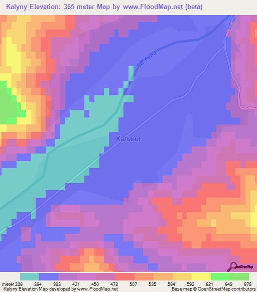 Kalyny,Ukraine Elevation Map