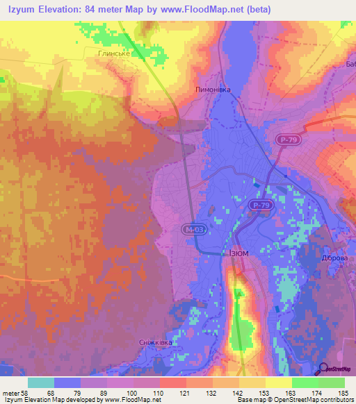 Izyum,Ukraine Elevation Map