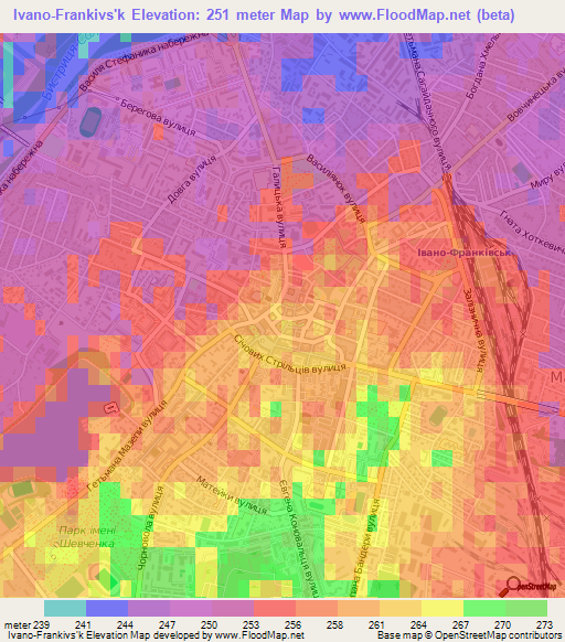 Ivano-Frankivs'k,Ukraine Elevation Map