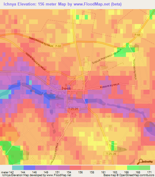 Ichnya,Ukraine Elevation Map