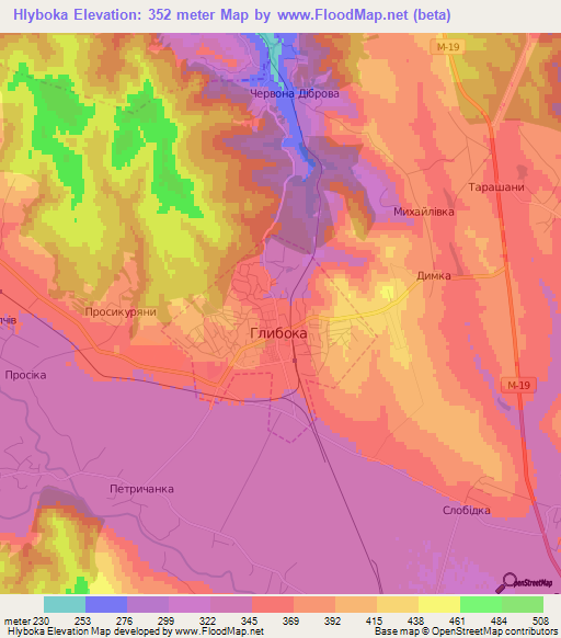 Hlyboka,Ukraine Elevation Map