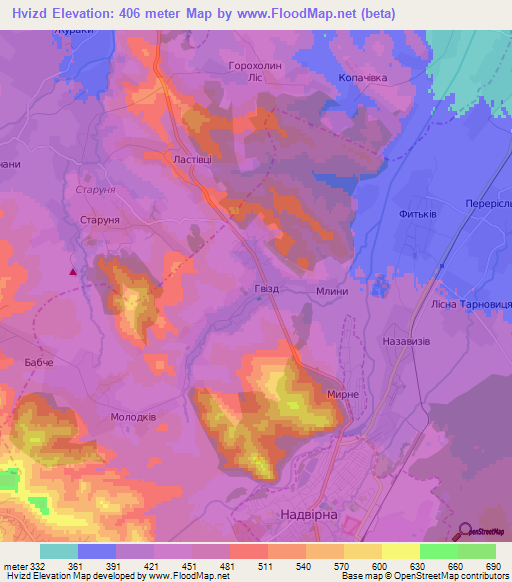 Hvizd,Ukraine Elevation Map