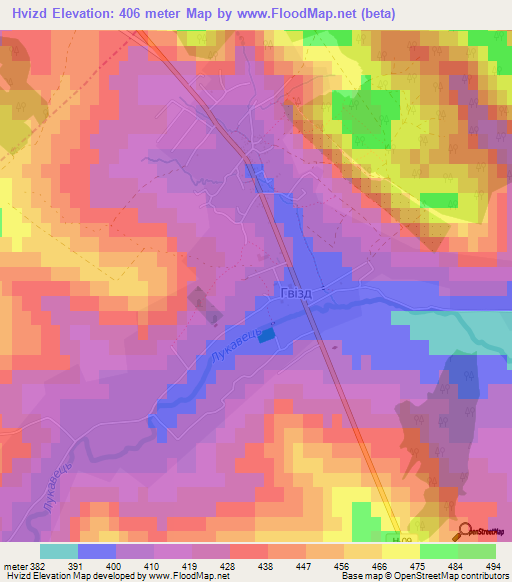 Hvizd,Ukraine Elevation Map