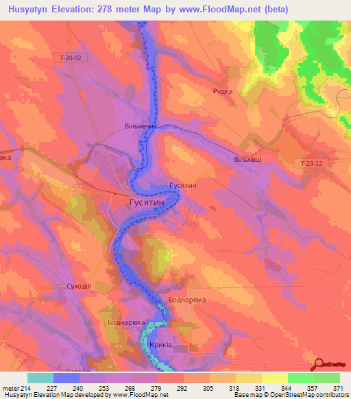 Husyatyn,Ukraine Elevation Map