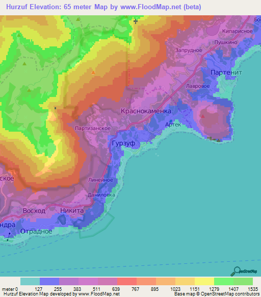 Hurzuf,Ukraine Elevation Map