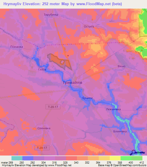 Hrymayliv,Ukraine Elevation Map