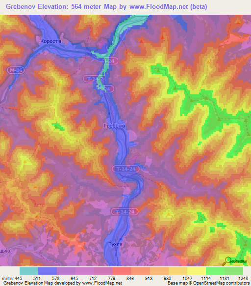 Grebenov,Ukraine Elevation Map