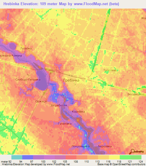 Hrebinka,Ukraine Elevation Map