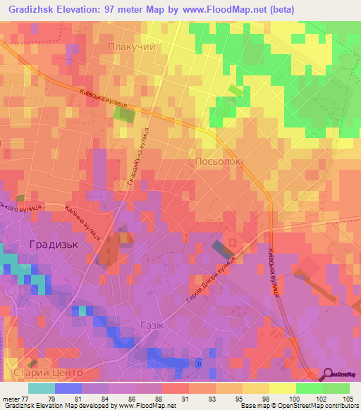 Gradizhsk,Ukraine Elevation Map