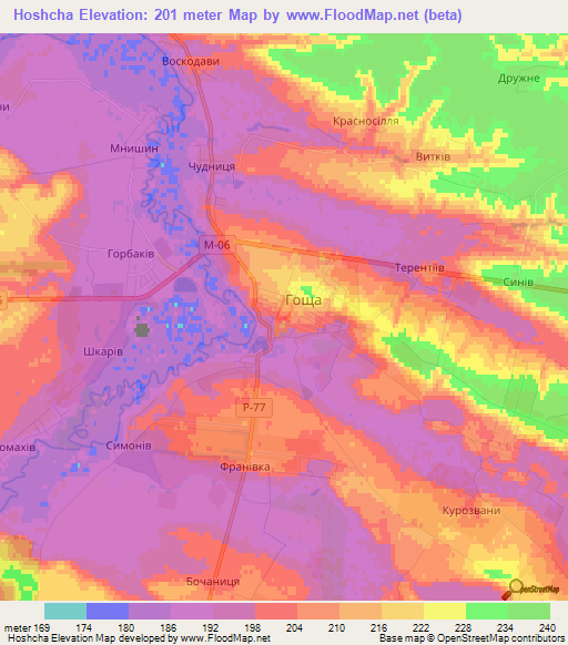 Hoshcha,Ukraine Elevation Map
