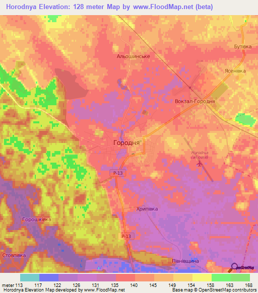 Horodnya,Ukraine Elevation Map