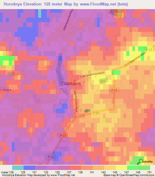 Horodnya,Ukraine Elevation Map