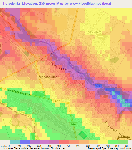 Horodenka,Ukraine Elevation Map