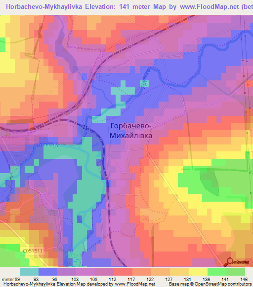 Horbachevo-Mykhaylivka,Ukraine Elevation Map
