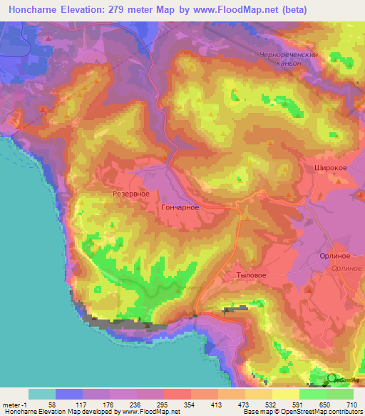 Honcharne,Ukraine Elevation Map