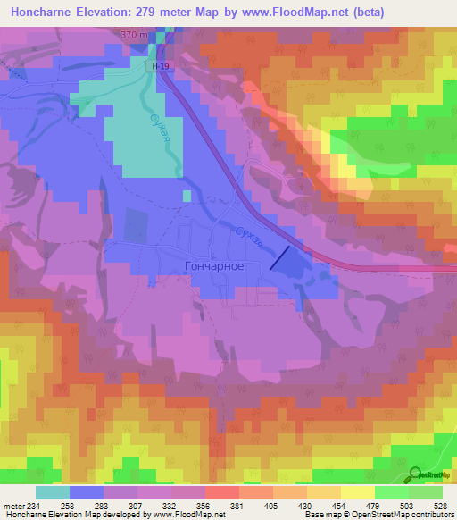 Honcharne,Ukraine Elevation Map