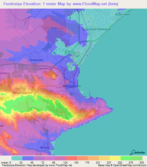 Feodosiya,Ukraine Elevation Map