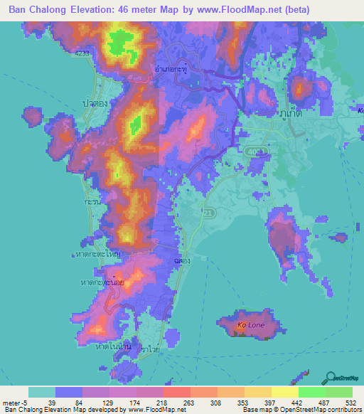 Ban Chalong,Thailand Elevation Map