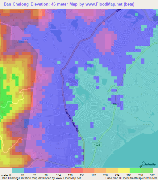 Ban Chalong,Thailand Elevation Map