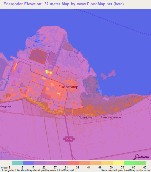 Energodar,Ukraine Elevation Map