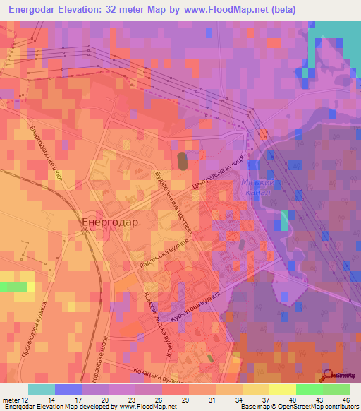 Energodar,Ukraine Elevation Map