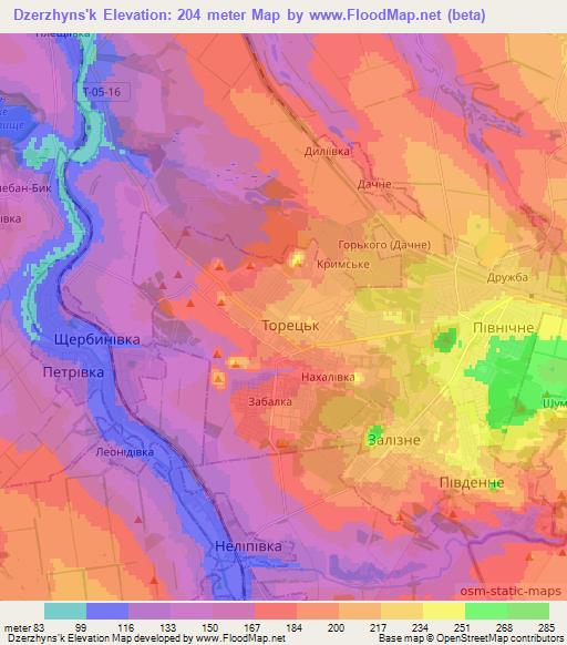 Dzerzhyns'k,Ukraine Elevation Map