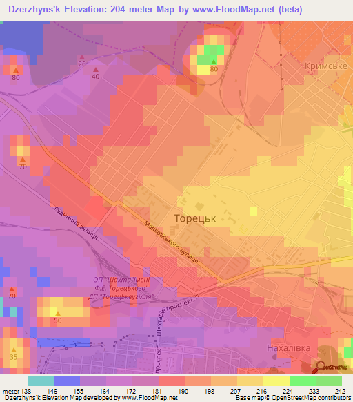 Dzerzhyns'k,Ukraine Elevation Map