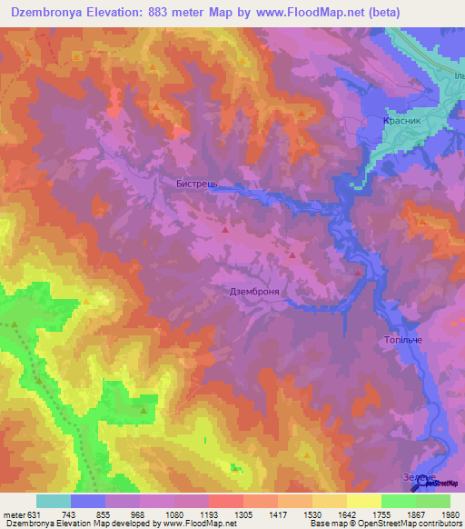 Dzembronya,Ukraine Elevation Map