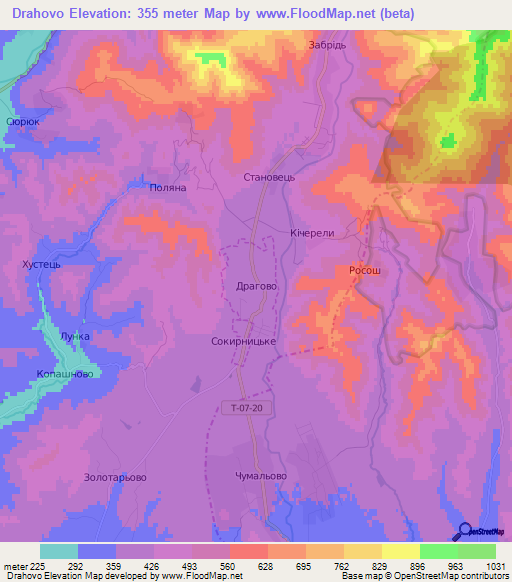 Drahovo,Ukraine Elevation Map