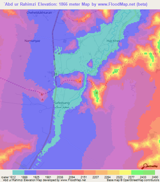 `Abd ur Rahimzi,Afghanistan Elevation Map