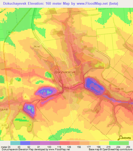 Dokuchayevsk,Ukraine Elevation Map
