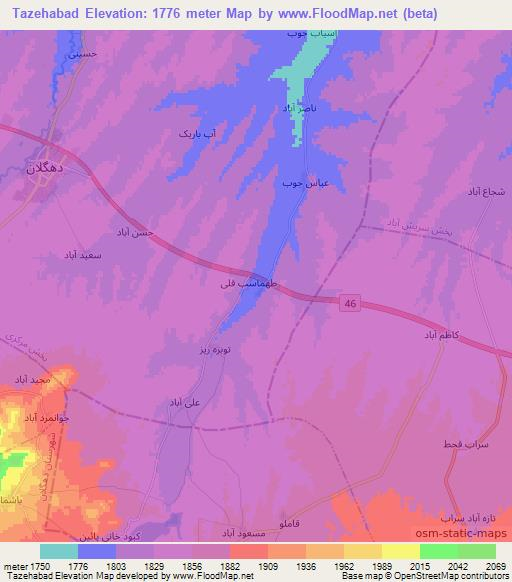 Tazehabad,Iran Elevation Map