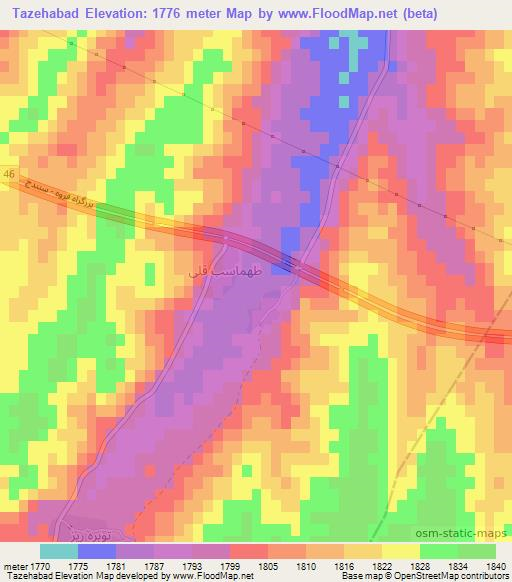 Tazehabad,Iran Elevation Map